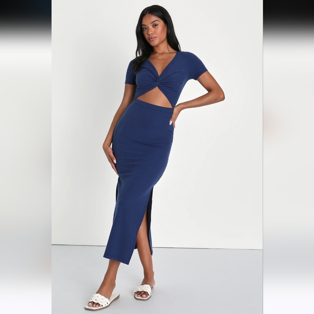 💙Lulus Midnight Blue Twist Dress, Size S